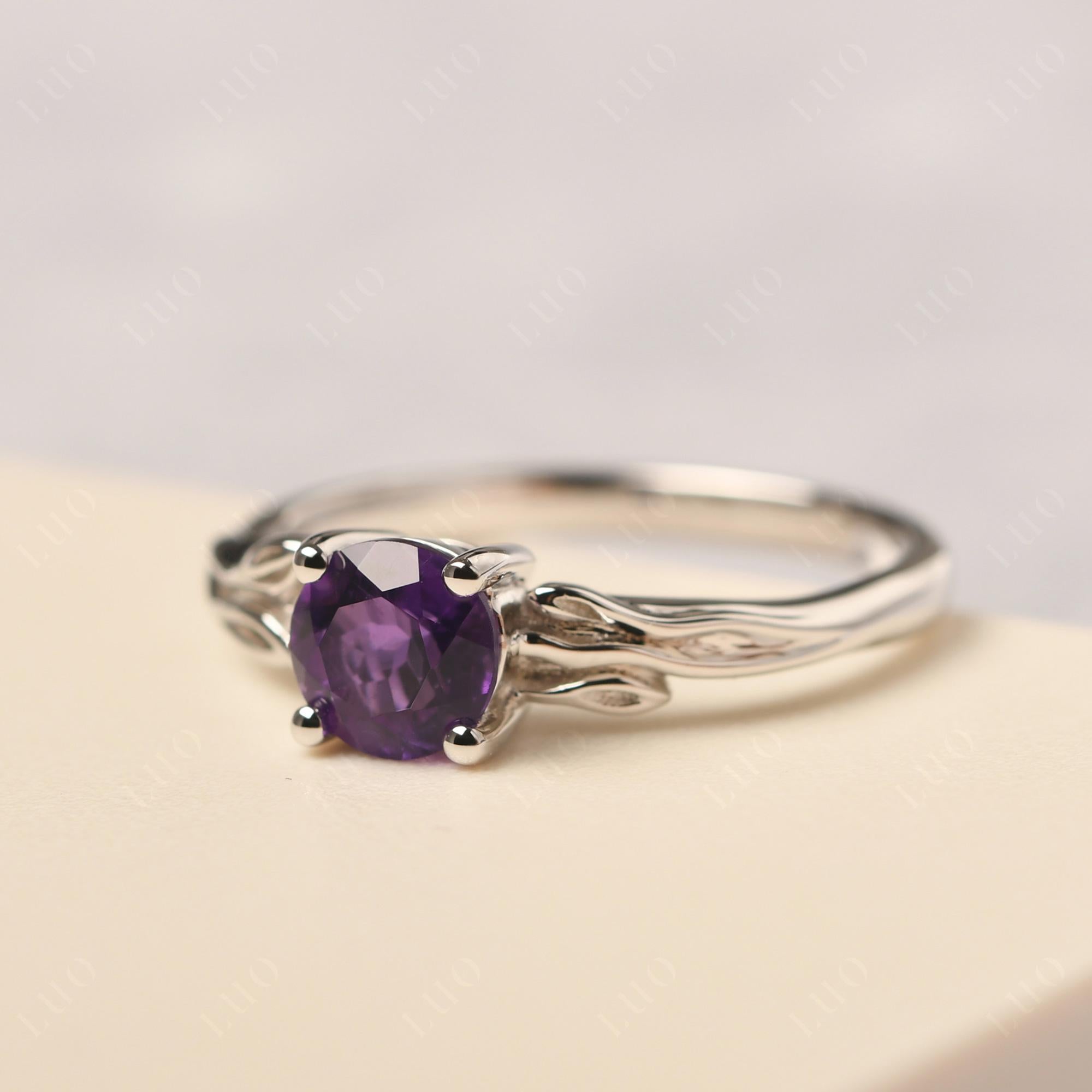 Petite Amethyst Tender Leaf Ring - LUO Jewelry
