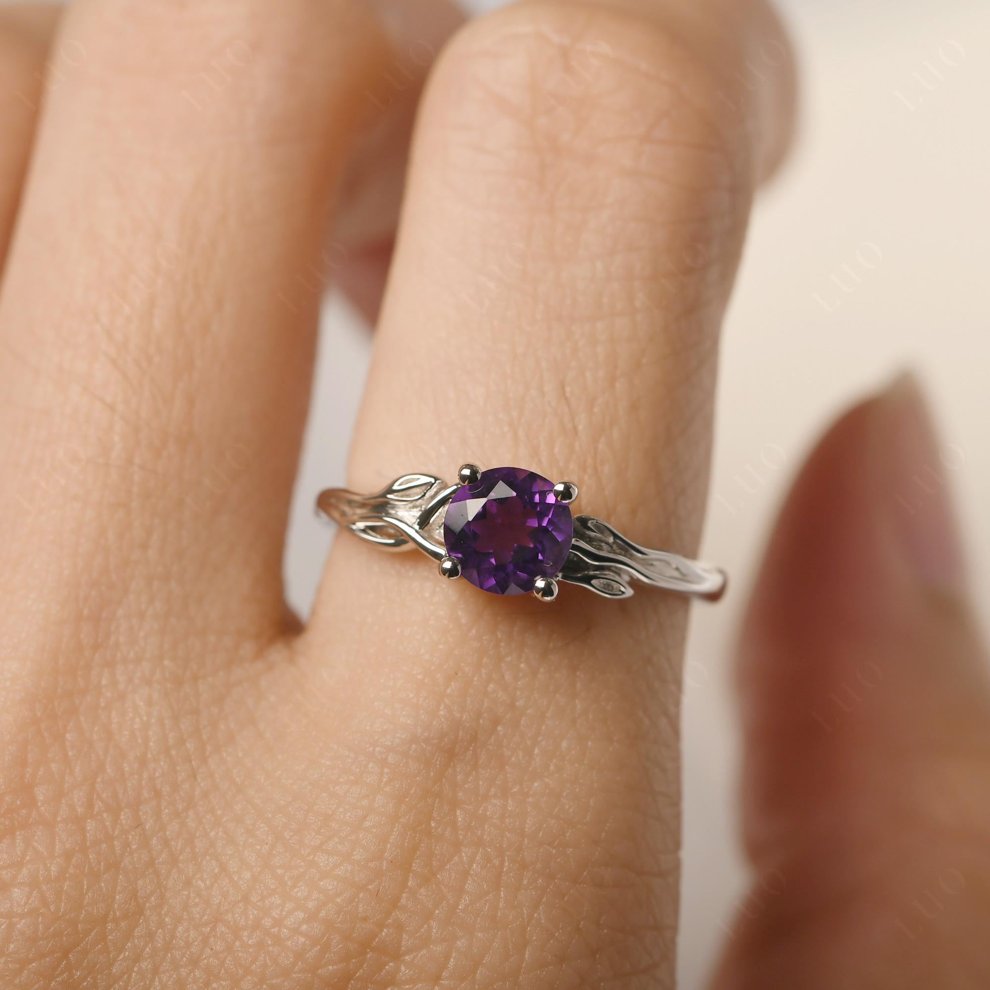 Petite Amethyst Tender Leaf Ring - LUO Jewelry