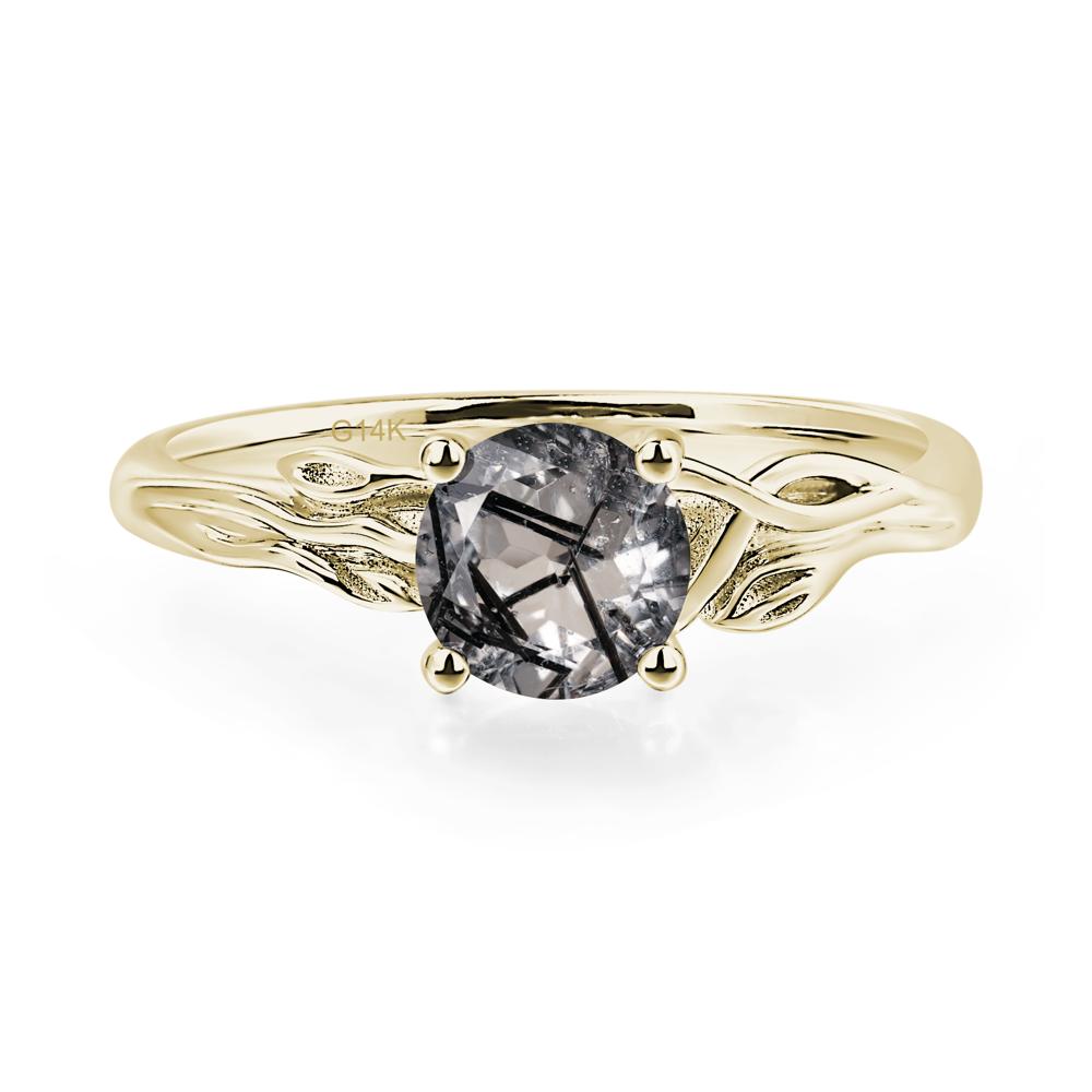 Petite Black Rutilated Quartz Tender Leaf Ring - LUO Jewelry #metal_14k yellow gold