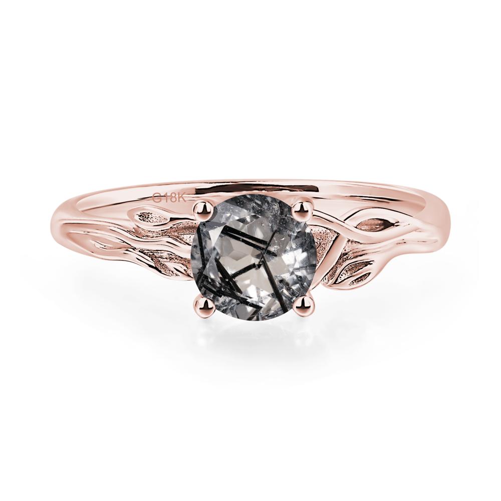 Petite Black Rutilated Quartz Tender Leaf Ring - LUO Jewelry #metal_18k rose gold