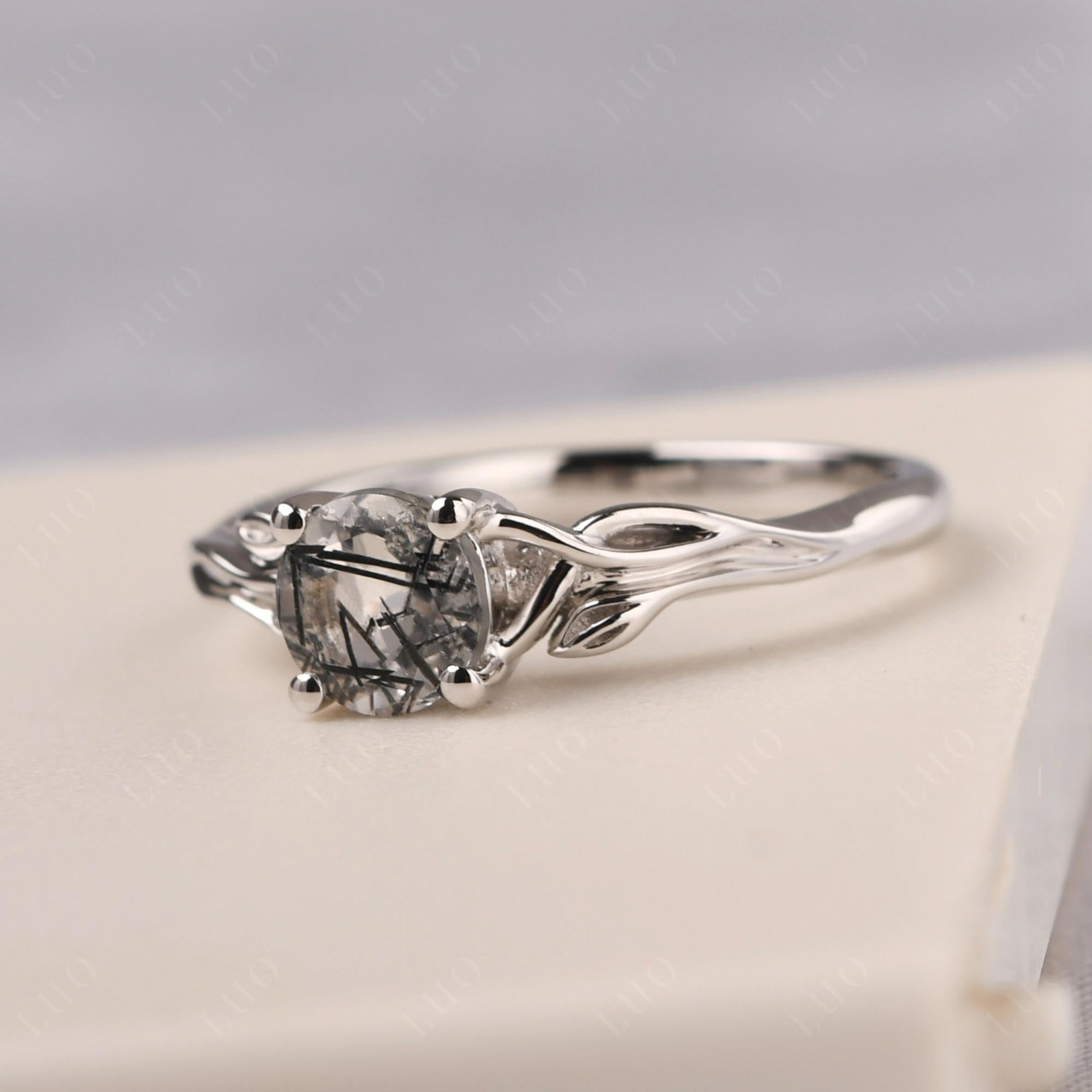 Petite Black Rutilated Quartz Tender Leaf Ring - LUO Jewelry
