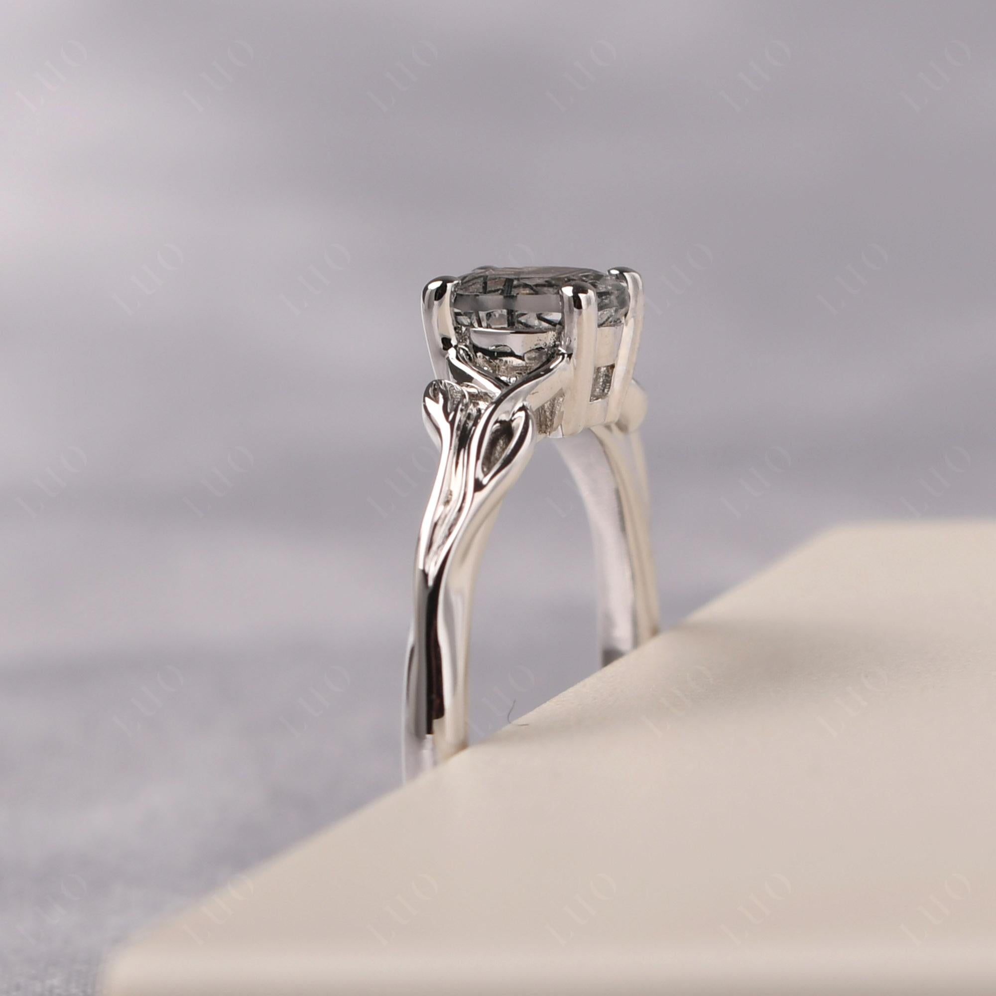 Petite Black Rutilated Quartz Tender Leaf Ring - LUO Jewelry