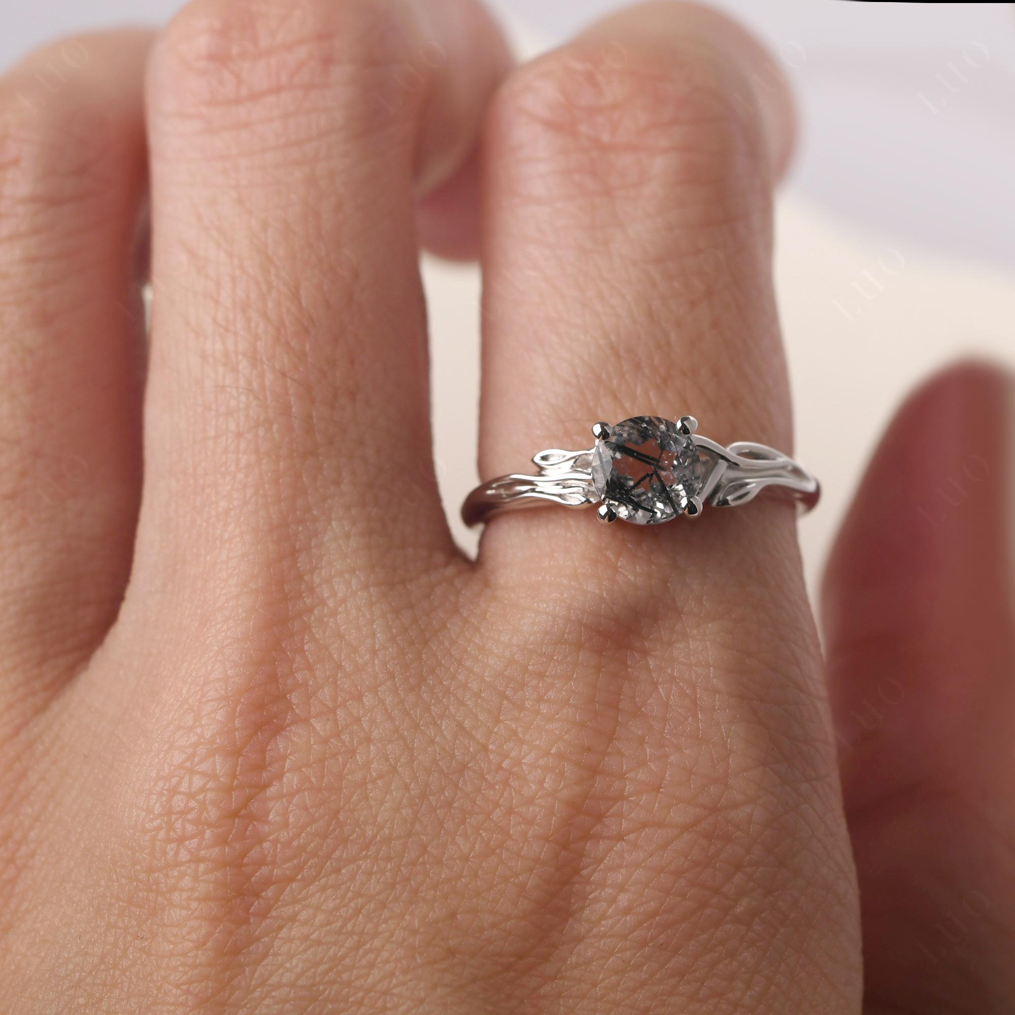Petite Black Rutilated Quartz Tender Leaf Ring - LUO Jewelry