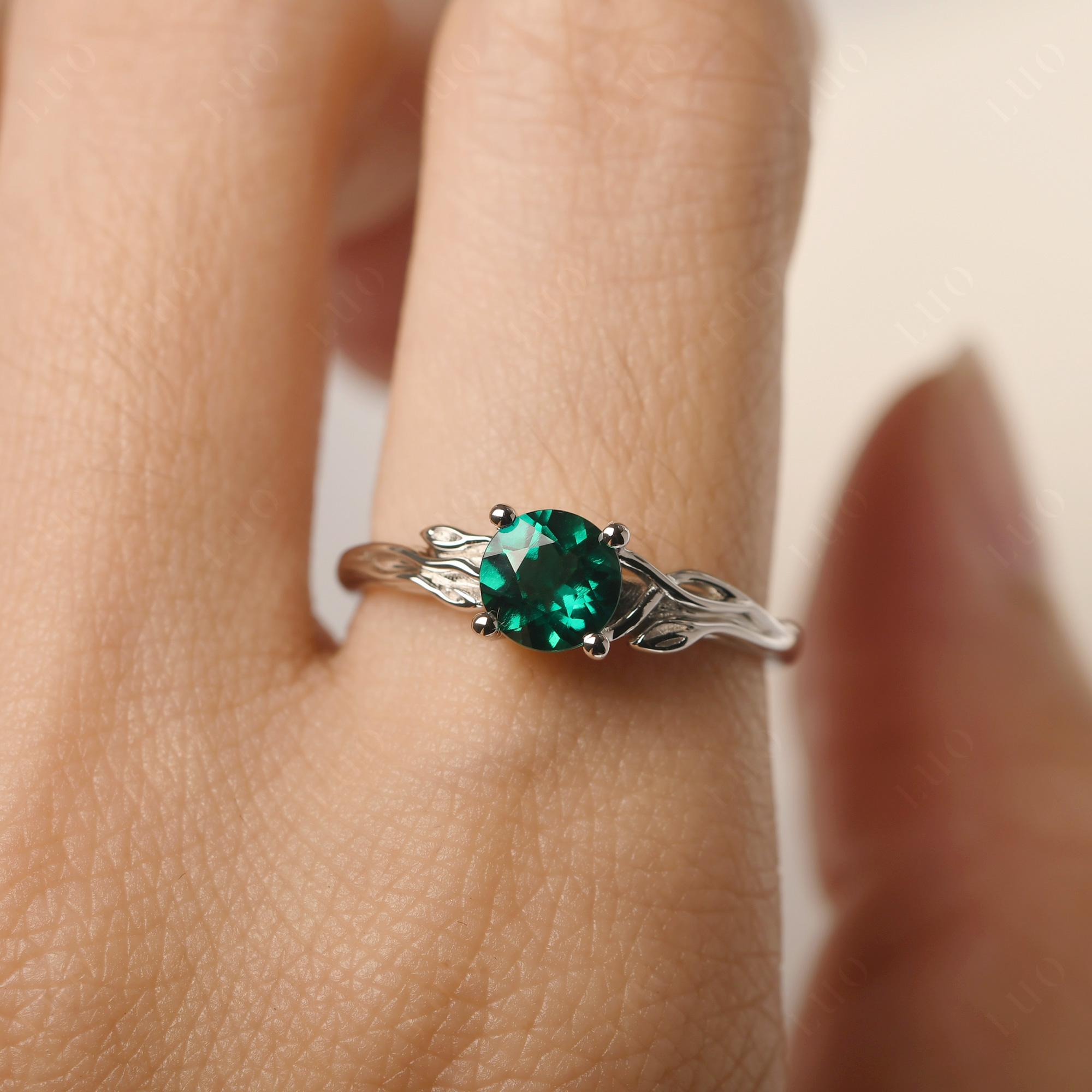Petite Lab Grown Emerald Tender Leaf Ring - LUO Jewelry