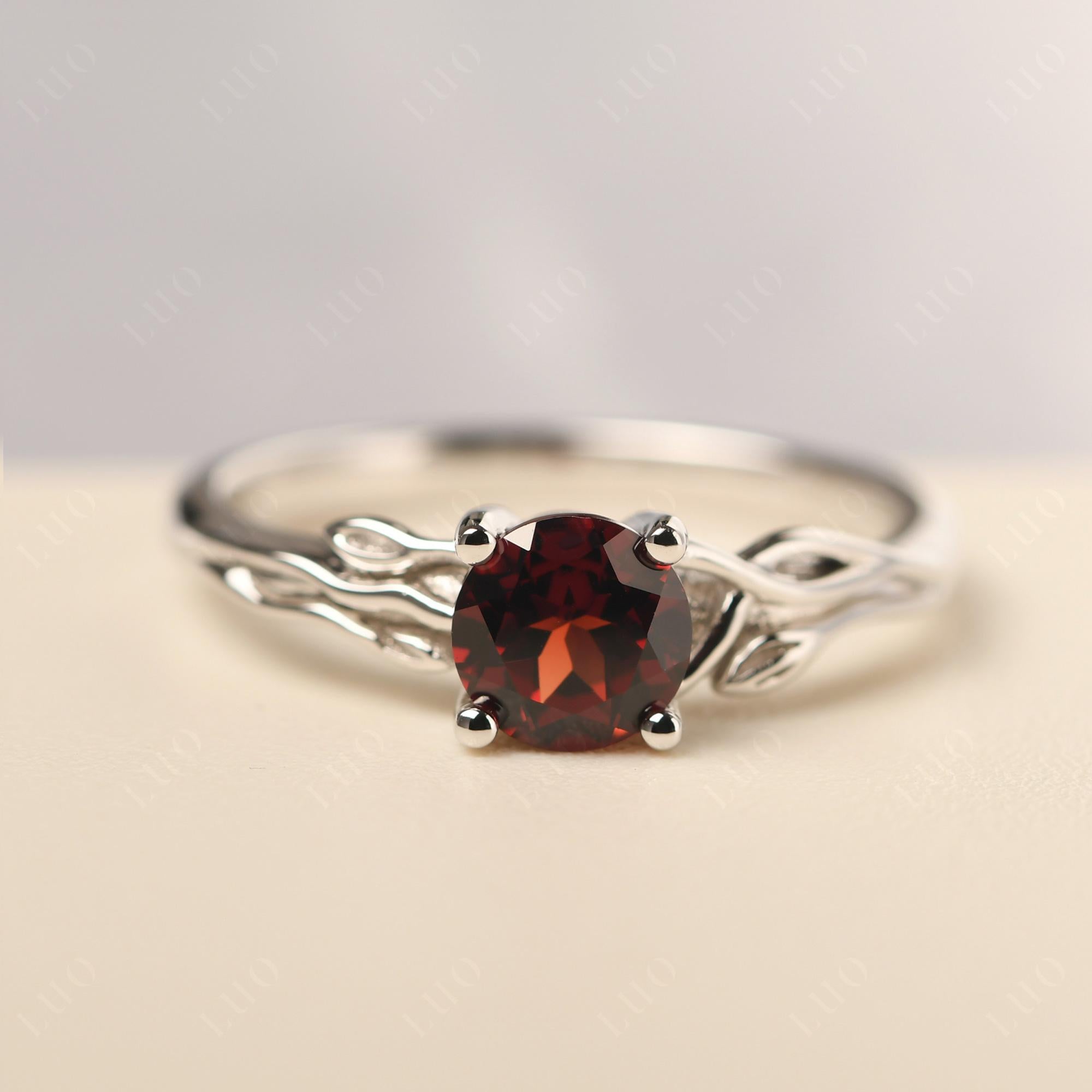 Petite Garnet Tender Leaf Ring - LUO Jewelry