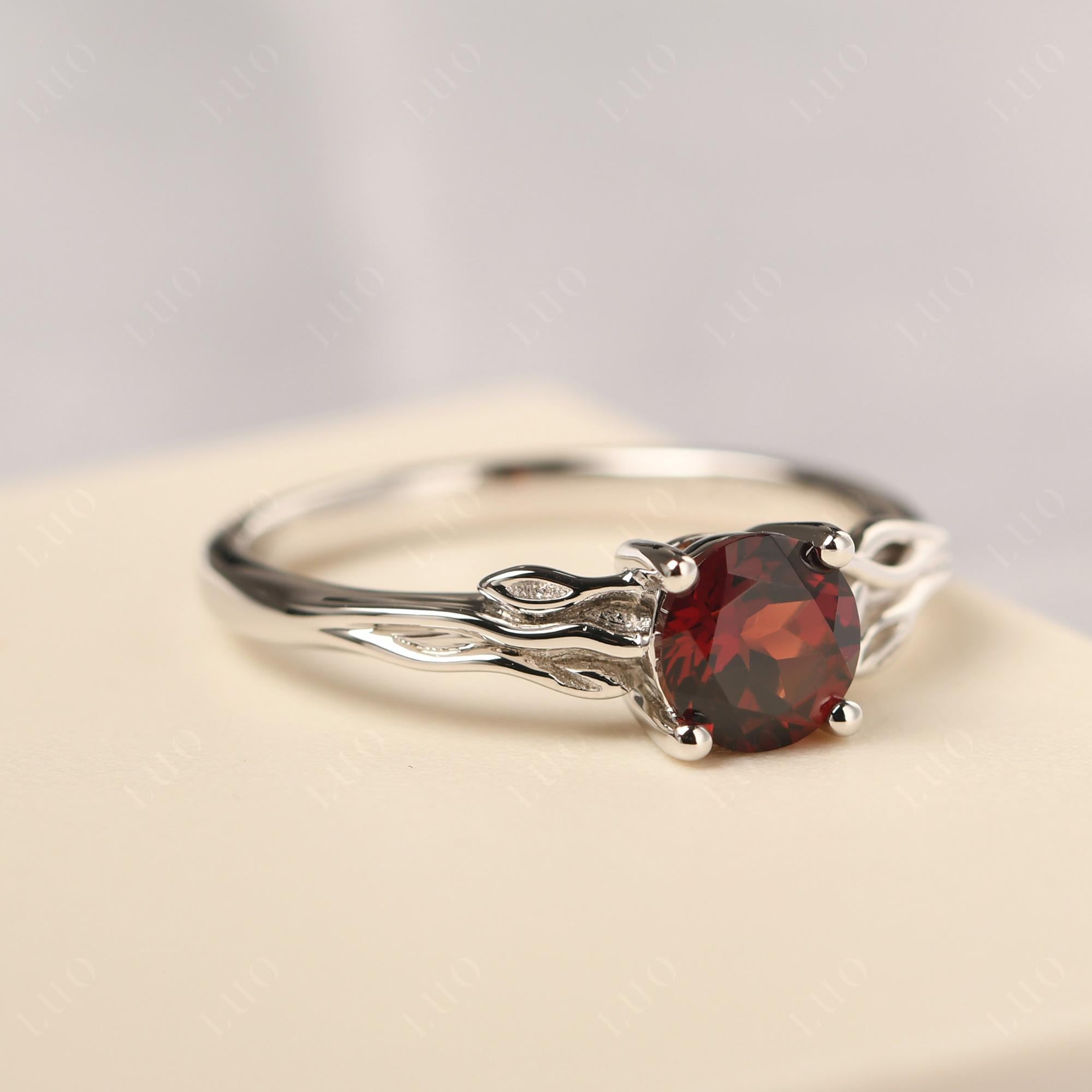 Petite Garnet Tender Leaf Ring - LUO Jewelry