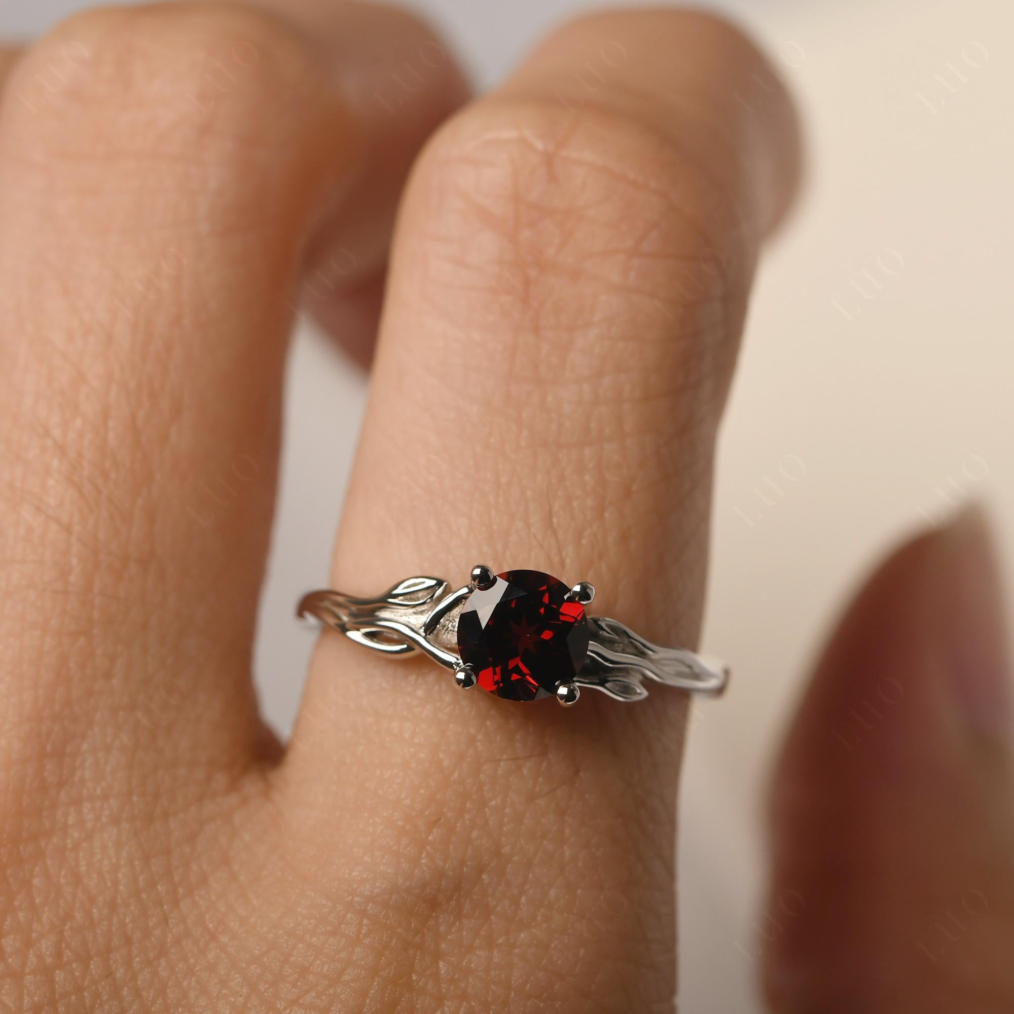 Petite Garnet Tender Leaf Ring - LUO Jewelry