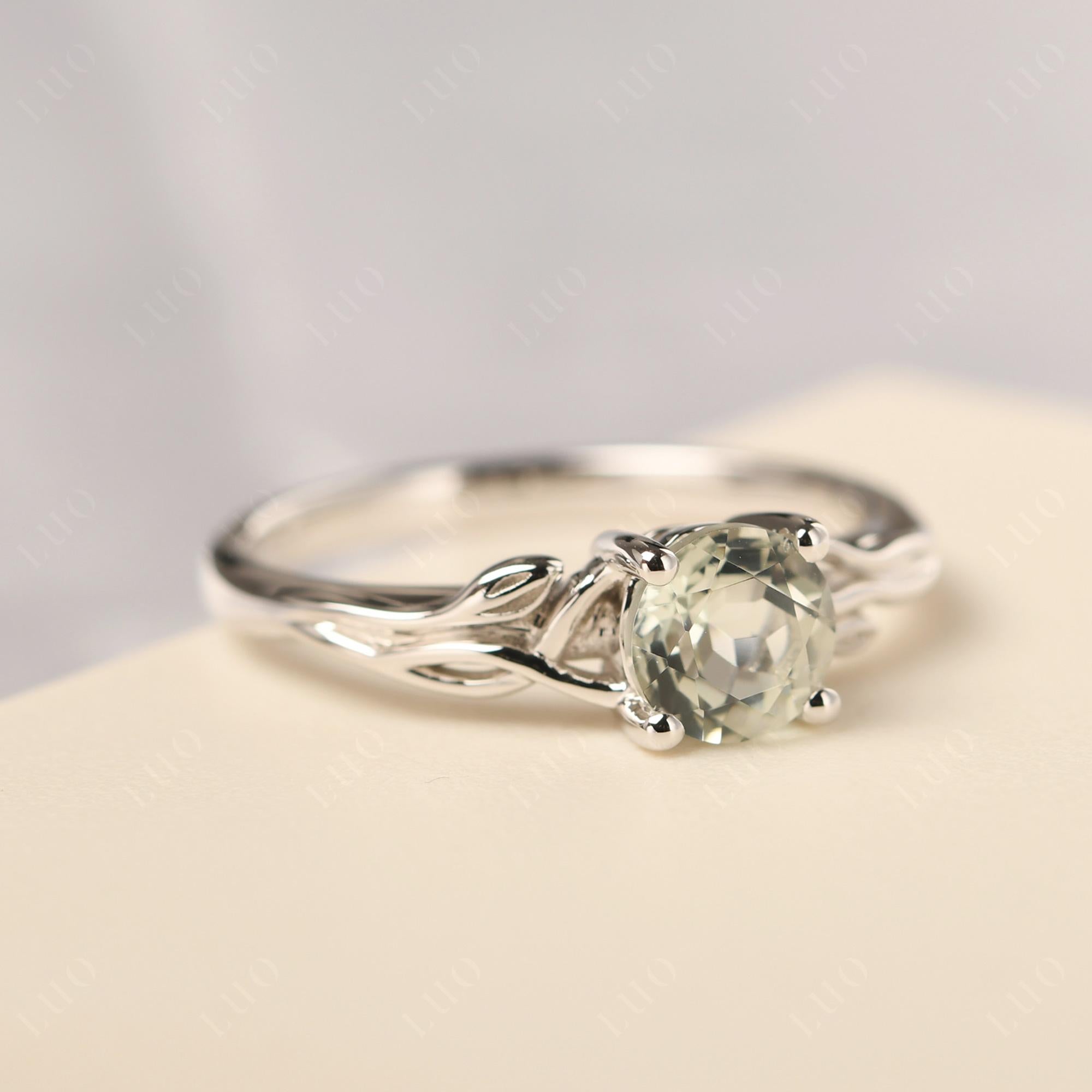 Petite Green Amethyst Tender Leaf Ring - LUO Jewelry