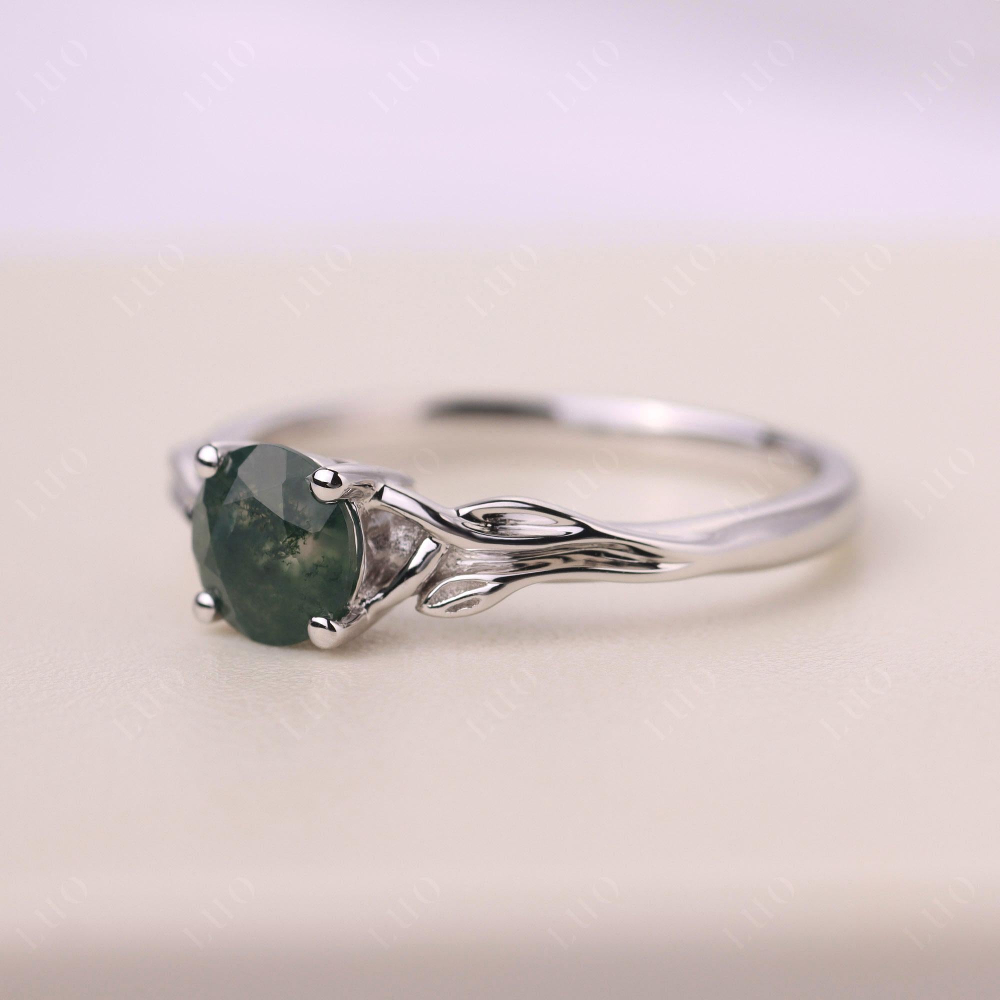 Petite Moss Agate Tender Leaf Ring - LUO Jewelry