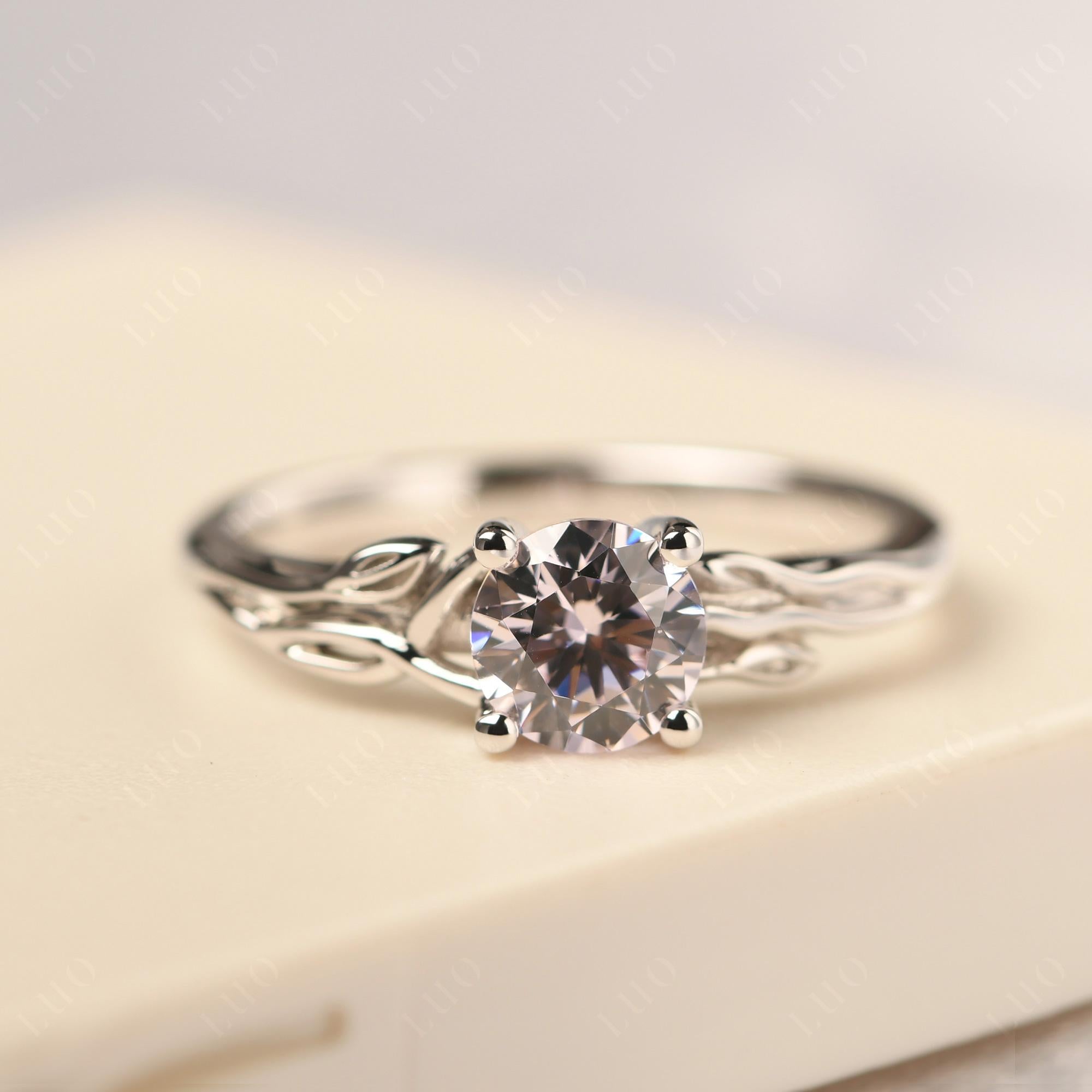 Petite Pink Cubic Zirconia Tender Leaf Ring - LUO Jewelry