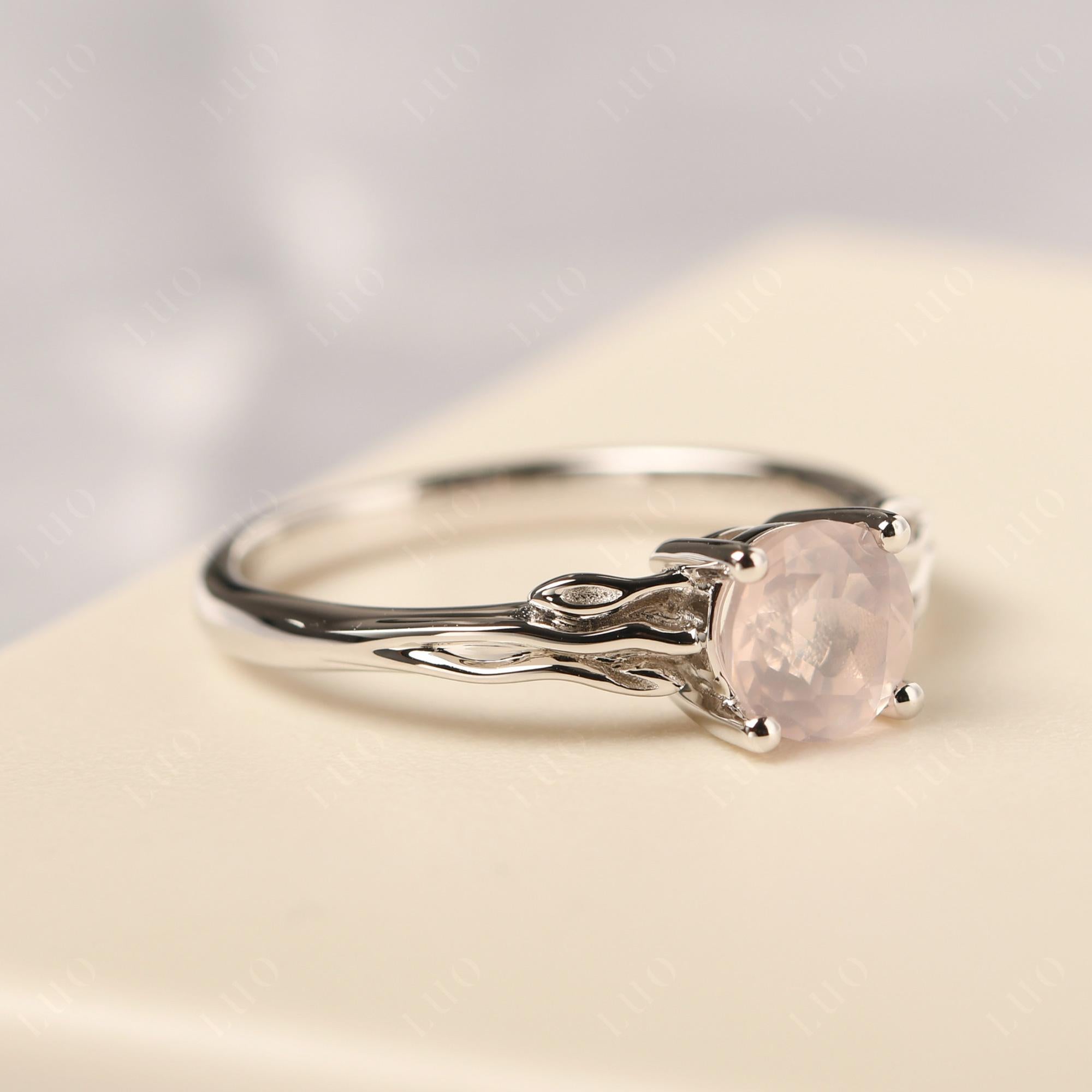 Petite Rose Quartz Tender Leaf Ring - LUO Jewelry