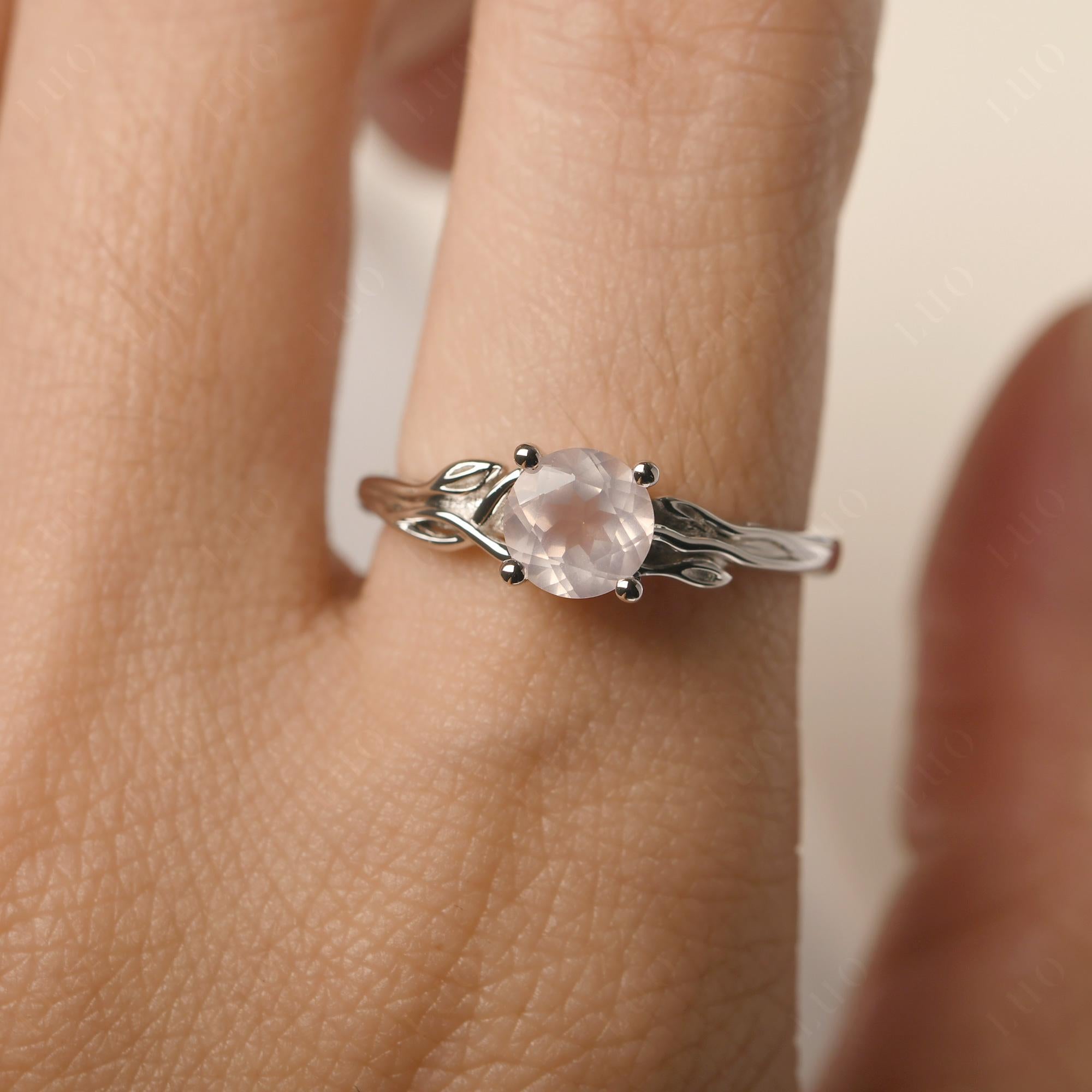 Petite Rose Quartz Tender Leaf Ring - LUO Jewelry