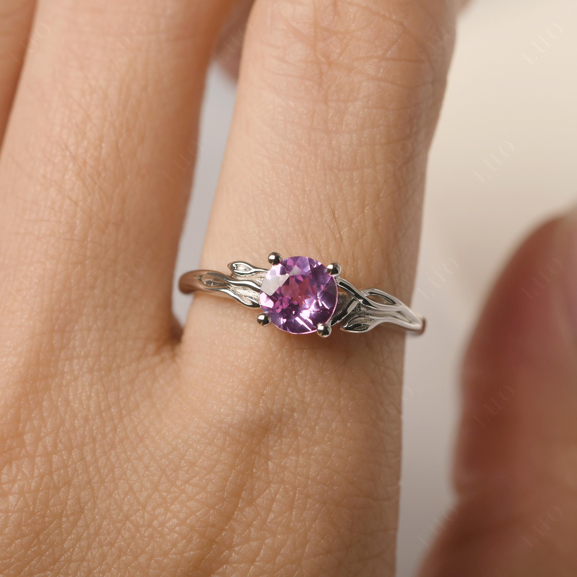 Petite Pink Sapphire Tender Leaf Ring - LUO Jewelry