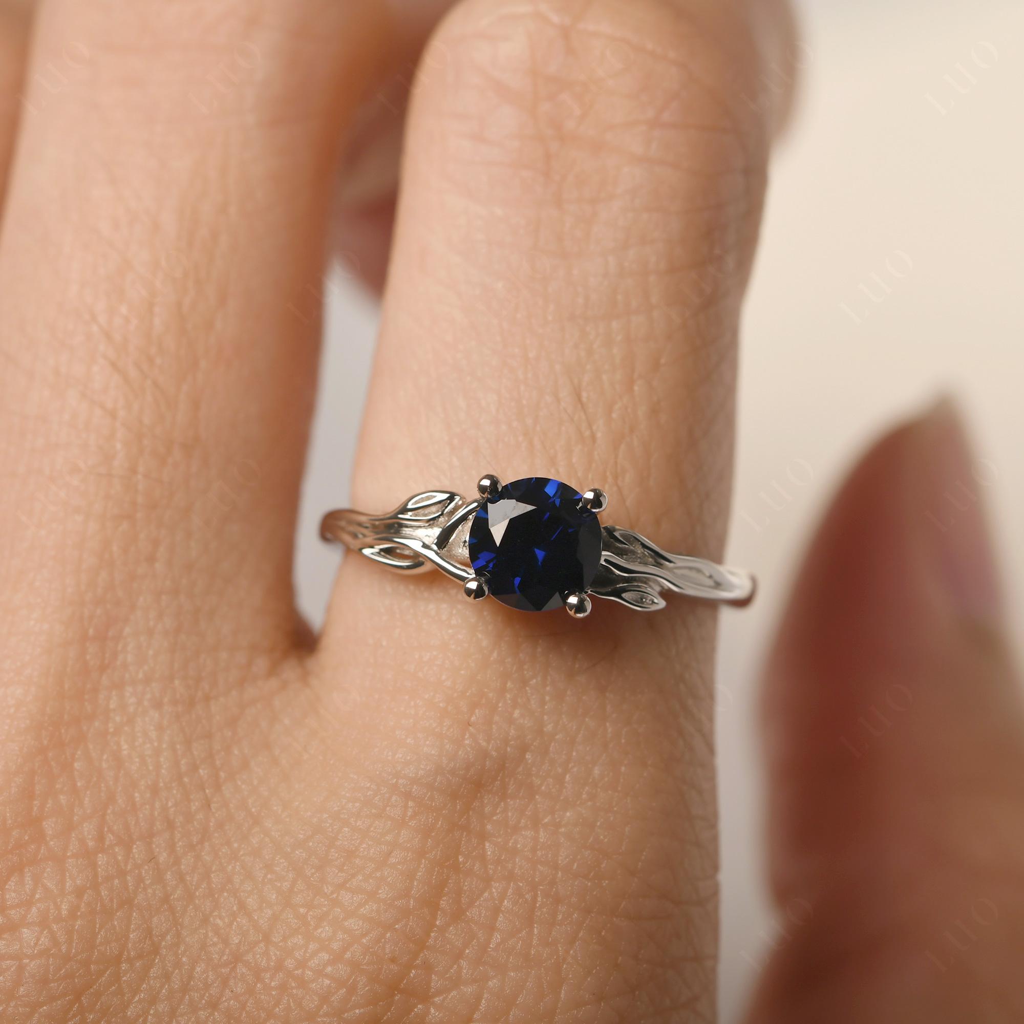 Petite Lab Sapphire Tender Leaf Ring - LUO Jewelry