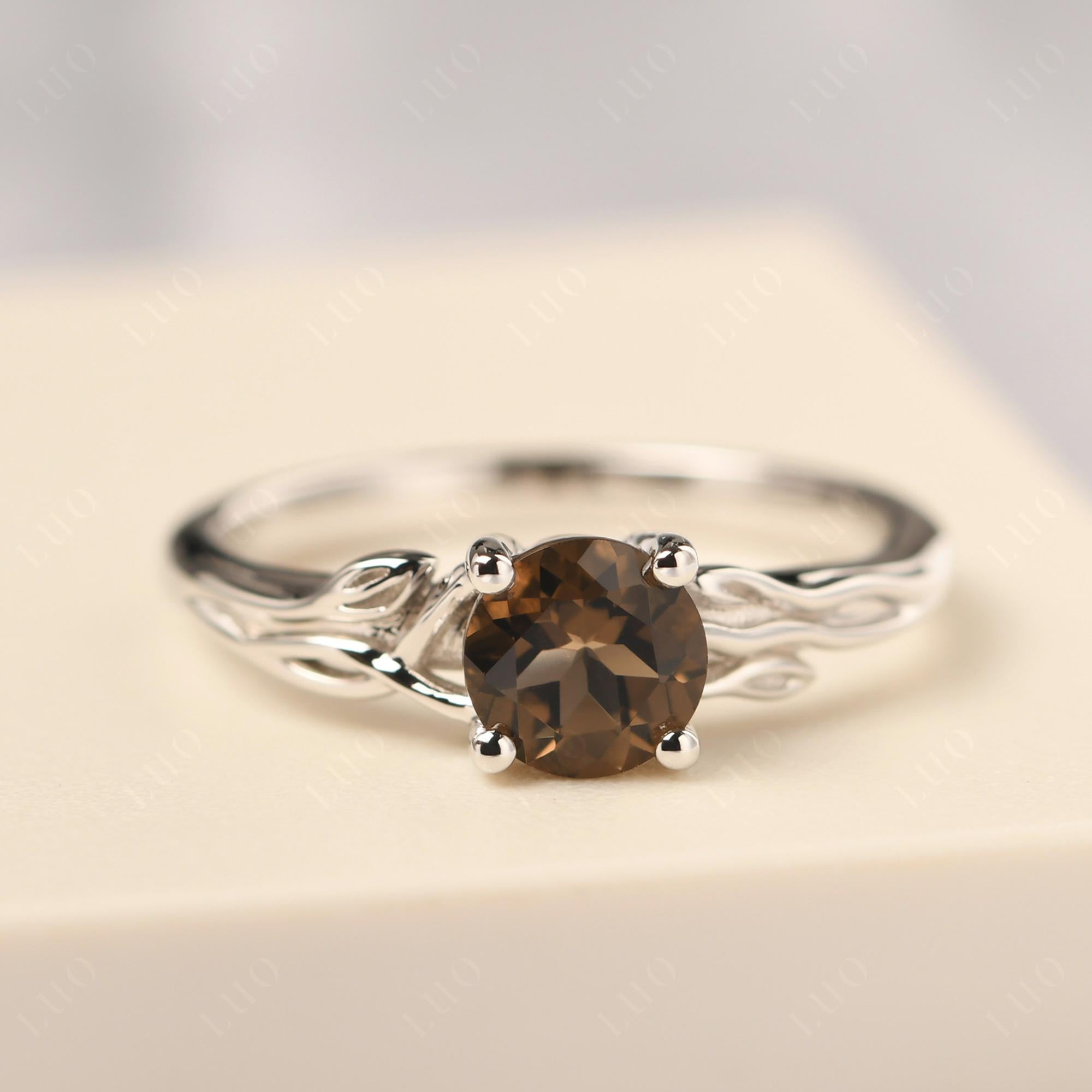 Petite Smoky Quartz Tender Leaf Ring - LUO Jewelry