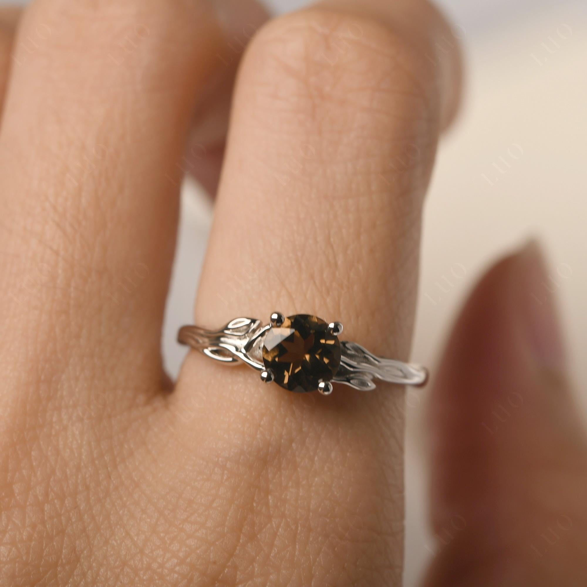 Petite Smoky Quartz Tender Leaf Ring - LUO Jewelry