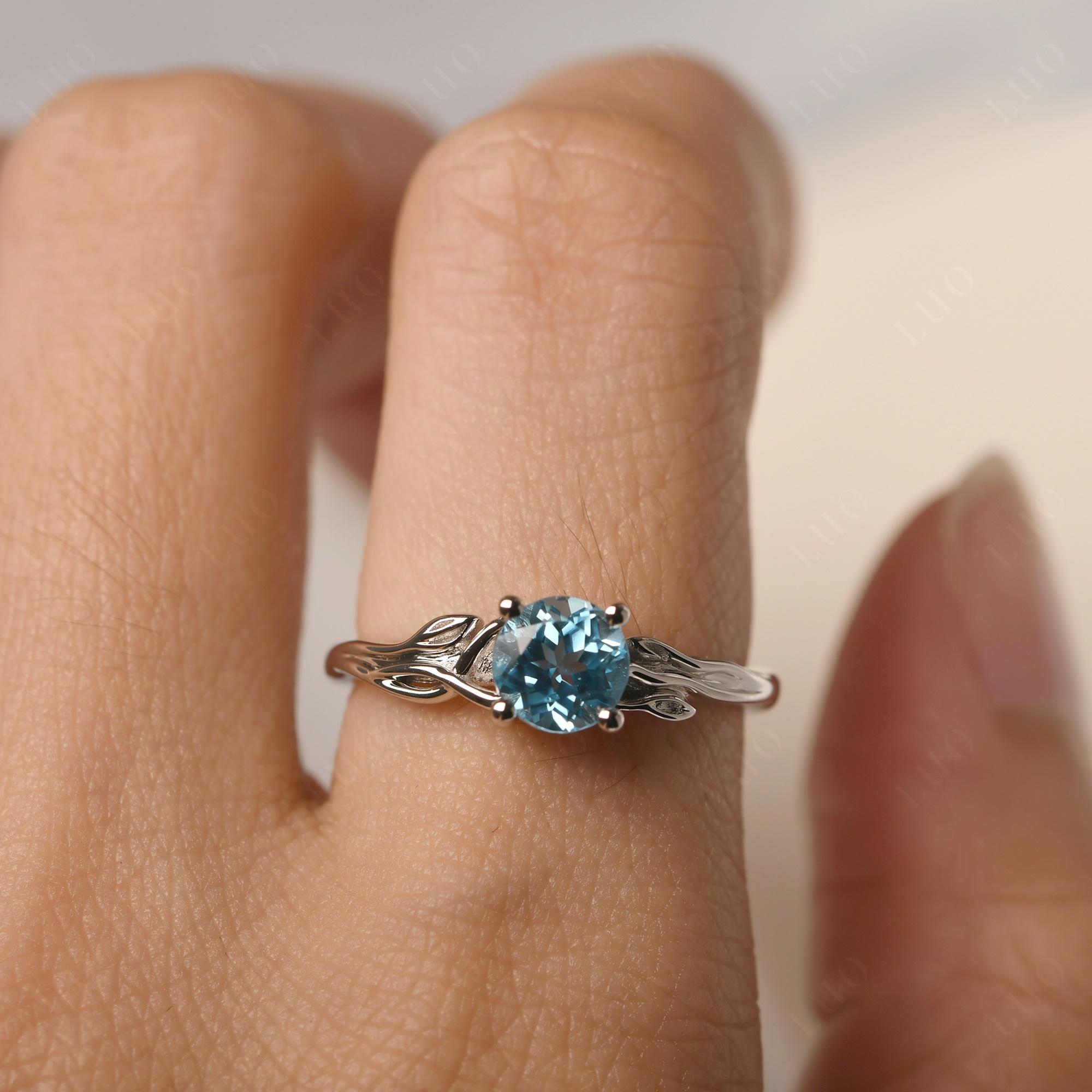 Petite Swiss Blue Topaz Tender Leaf Ring - LUO Jewelry