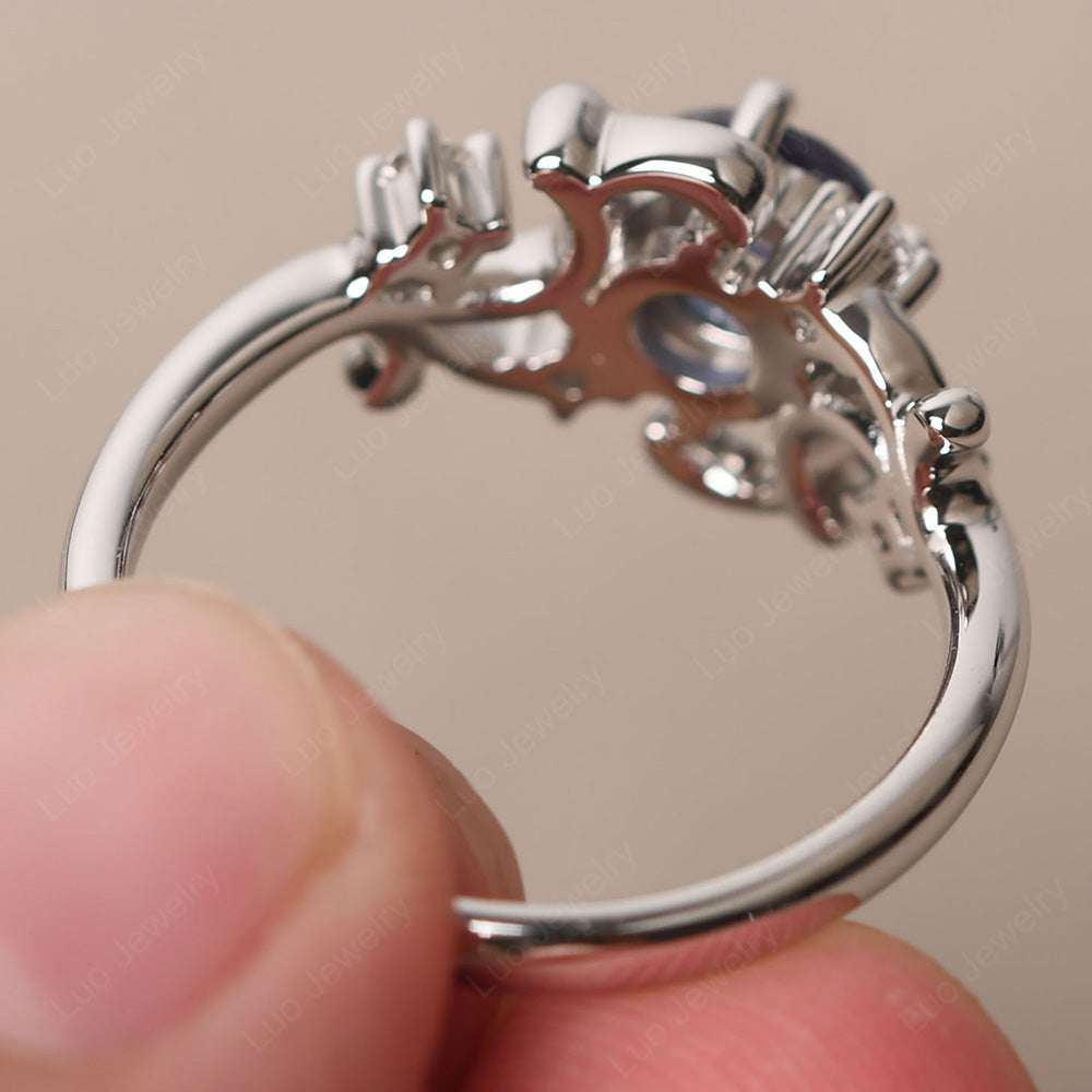 Alexandrite Cluster Engagement Ring Silver - LUO Jewelry