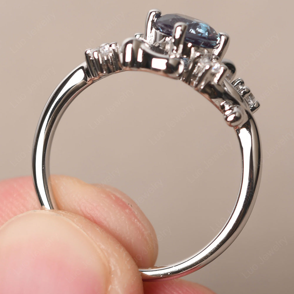 Alexandrite Cluster Engagement Ring Silver - LUO Jewelry