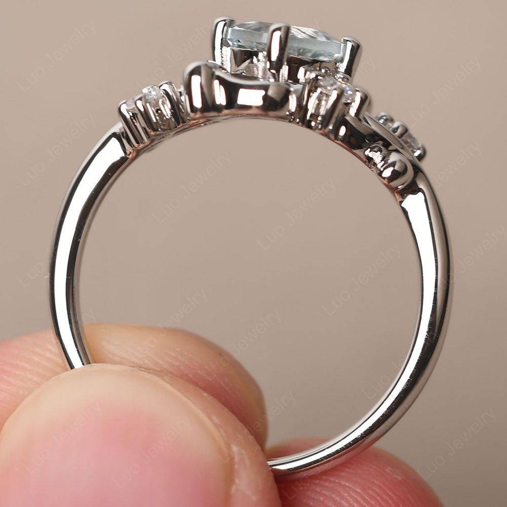 Aquamarine Cluster Engagement Ring Silver - LUO Jewelry