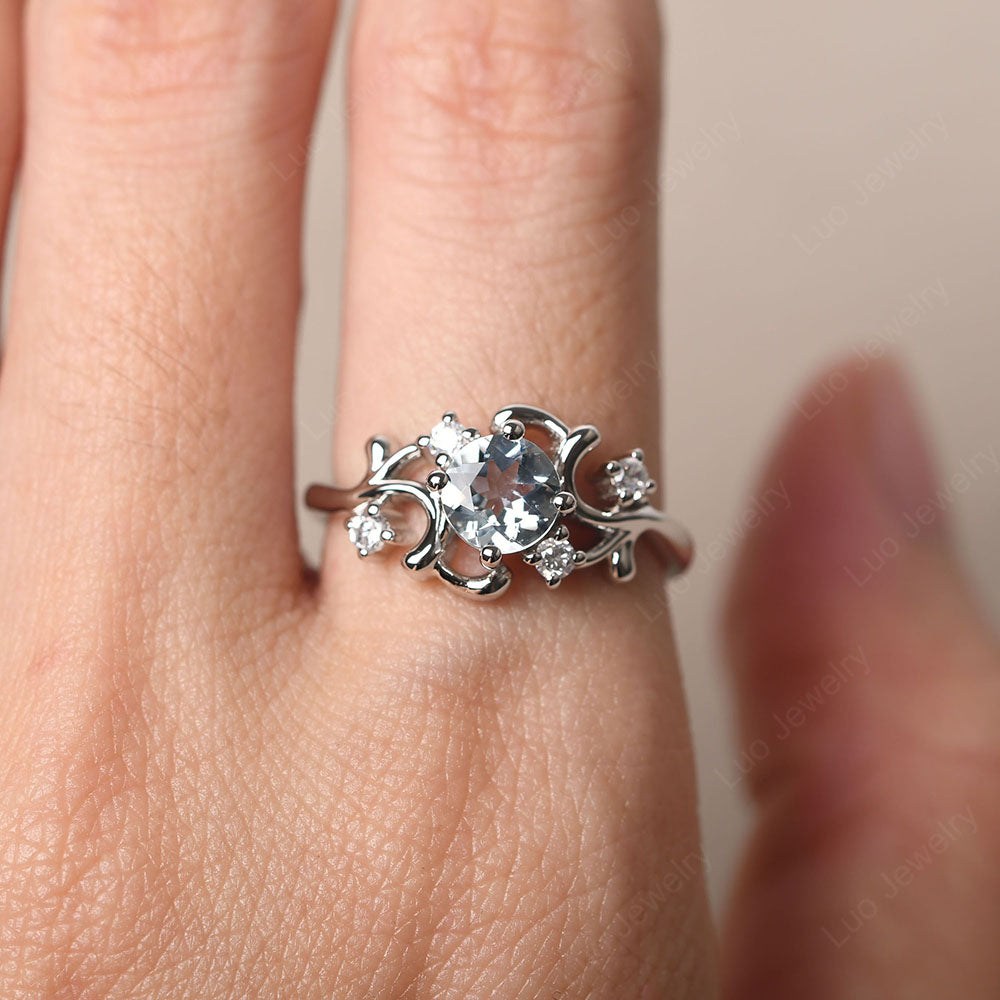 Aquamarine Cluster Engagement Ring Silver - LUO Jewelry