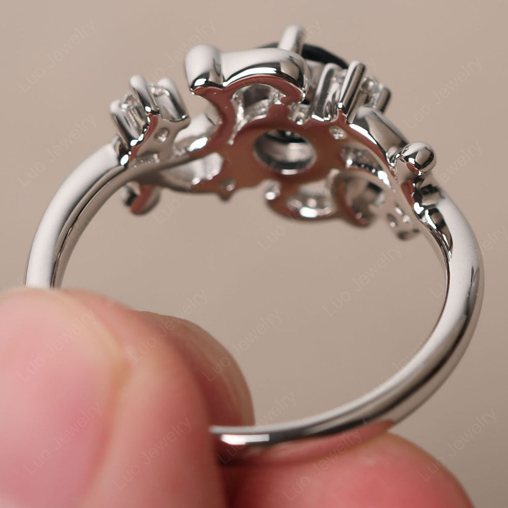 Black Spinel Cluster Engagement Ring Silver - LUO Jewelry