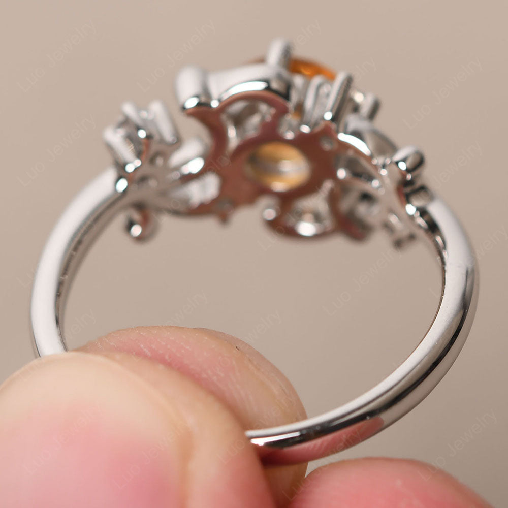 Citrine Cluster Engagement Ring Silver - LUO Jewelry