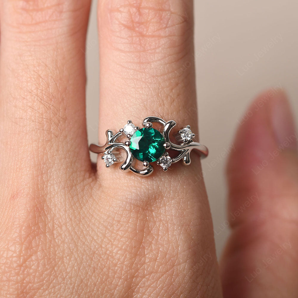 Emerald Cluster Engagement Ring Silver - LUO Jewelry