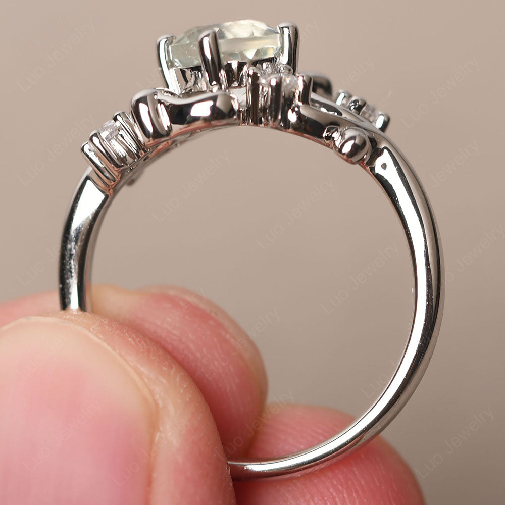 Green Amethyst Cluster Engagement Ring Silver - LUO Jewelry