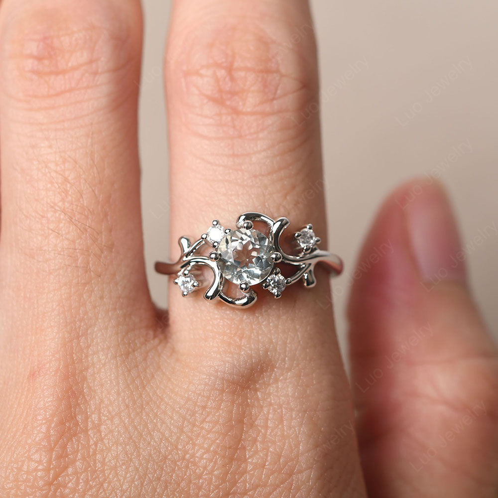 Green Amethyst Cluster Engagement Ring Silver - LUO Jewelry