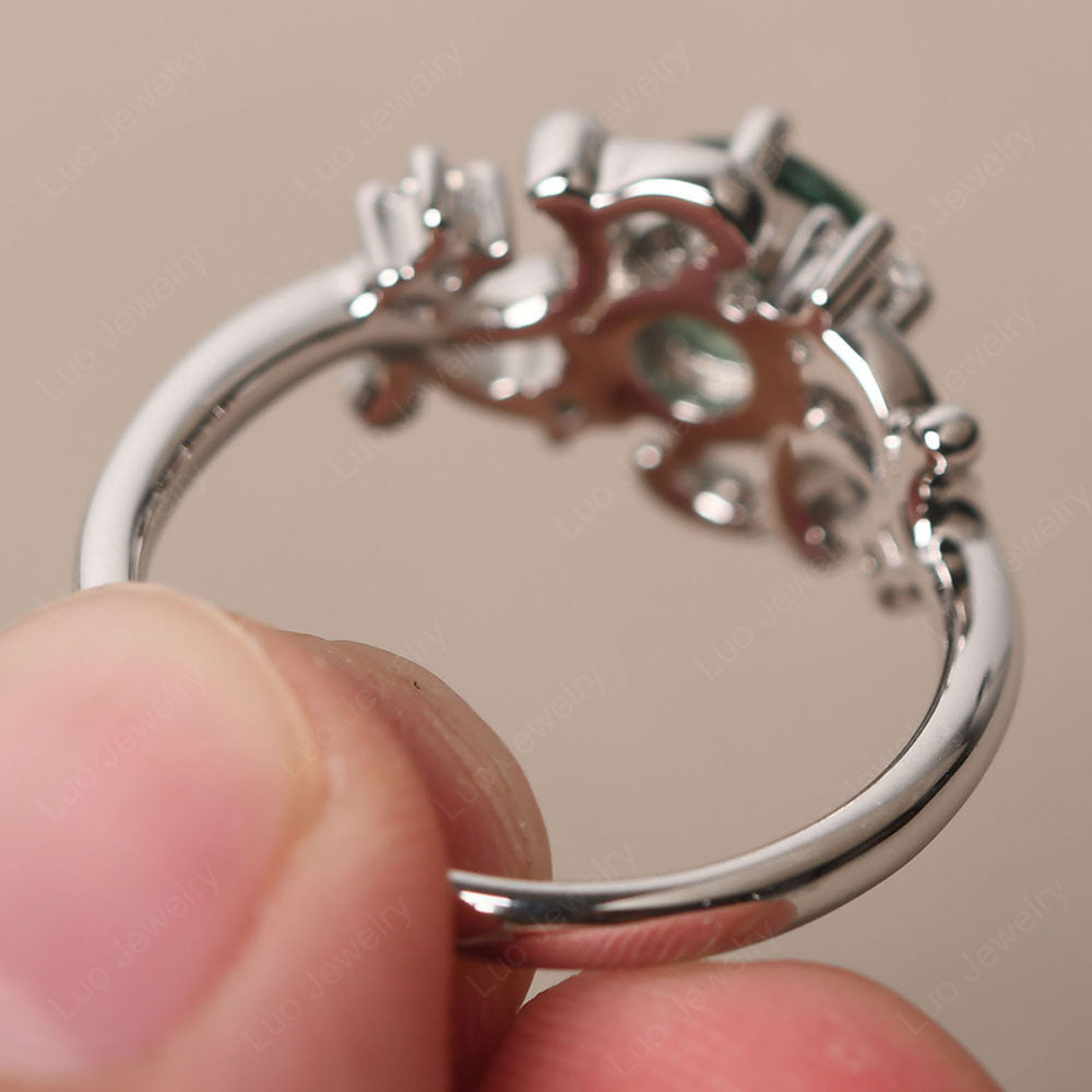 Green Sapphire Cluster Engagement Ring Silver - LUO Jewelry