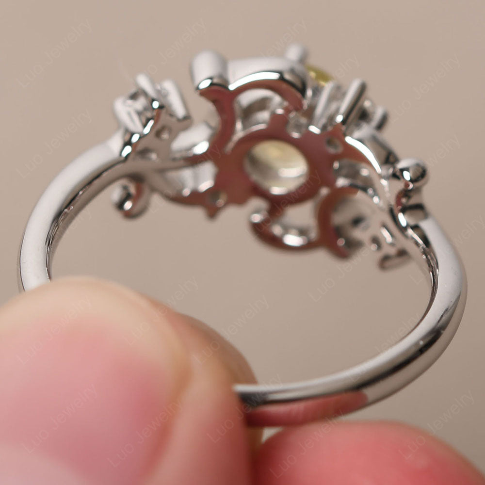 Lemon Quartz Cluster Engagement Ring Silver - LUO Jewelry