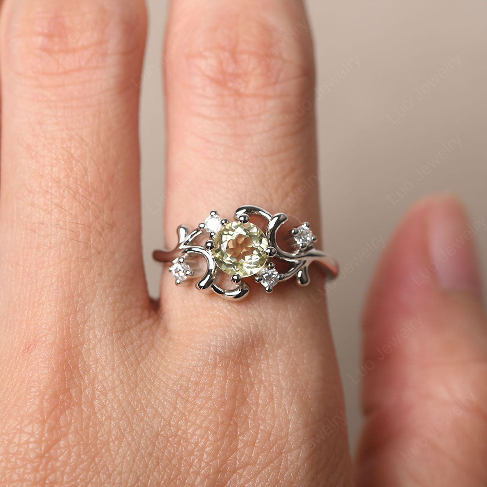 Lemon Quartz Cluster Engagement Ring Silver - LUO Jewelry