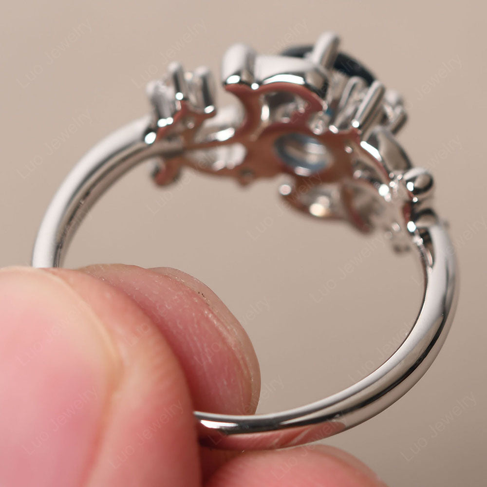 London Blue Topaz Cluster Engagement Ring Silver - LUO Jewelry