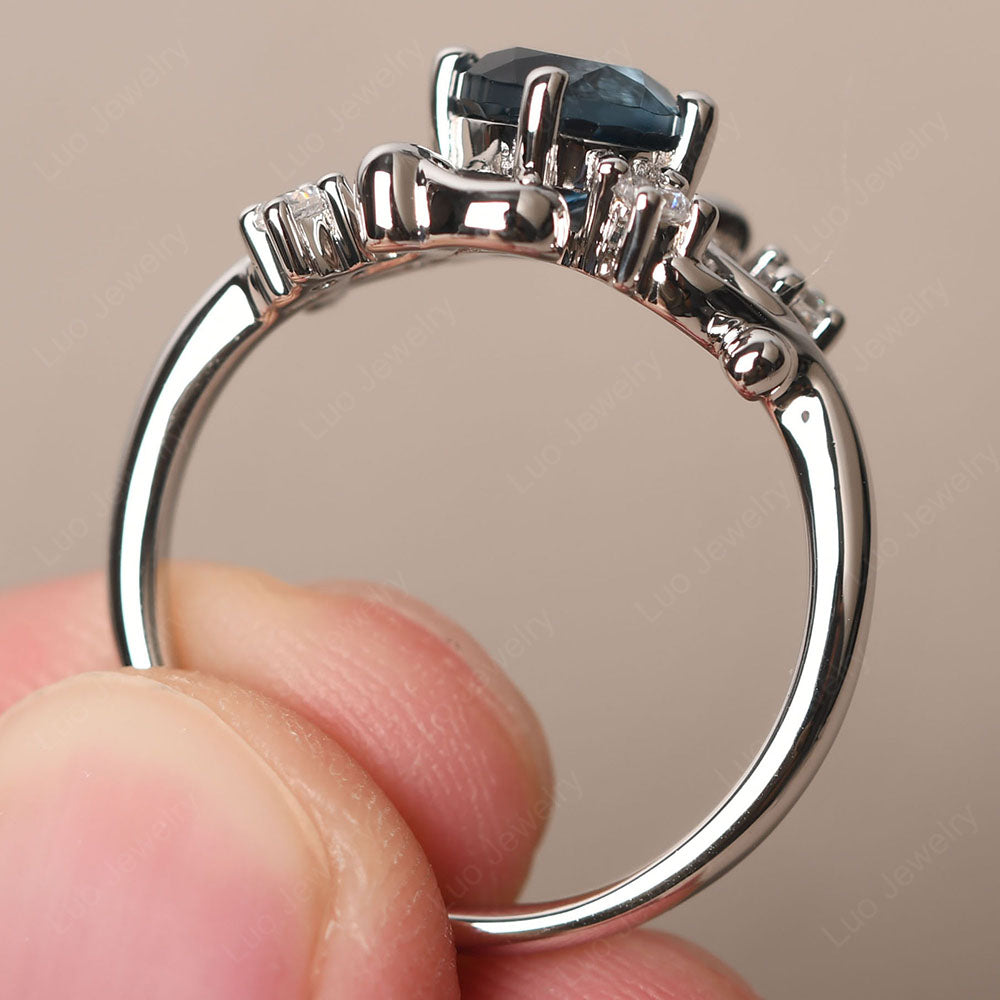 London Blue Topaz Cluster Engagement Ring Silver - LUO Jewelry