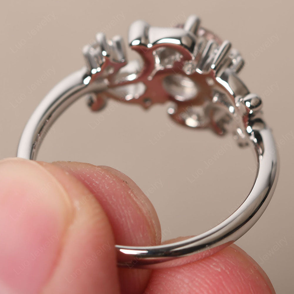 Morganite Cluster Engagement Ring Silver - LUO Jewelry