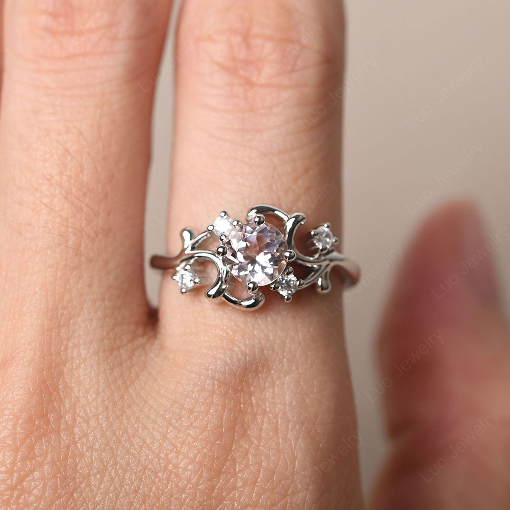 Morganite Cluster Engagement Ring Silver - LUO Jewelry
