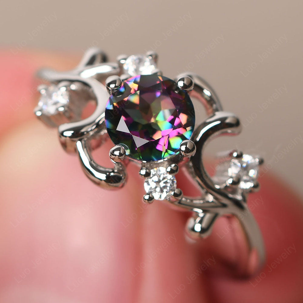 Mystic Topaz Cluster Engagement Ring Silver - LUO Jewelry