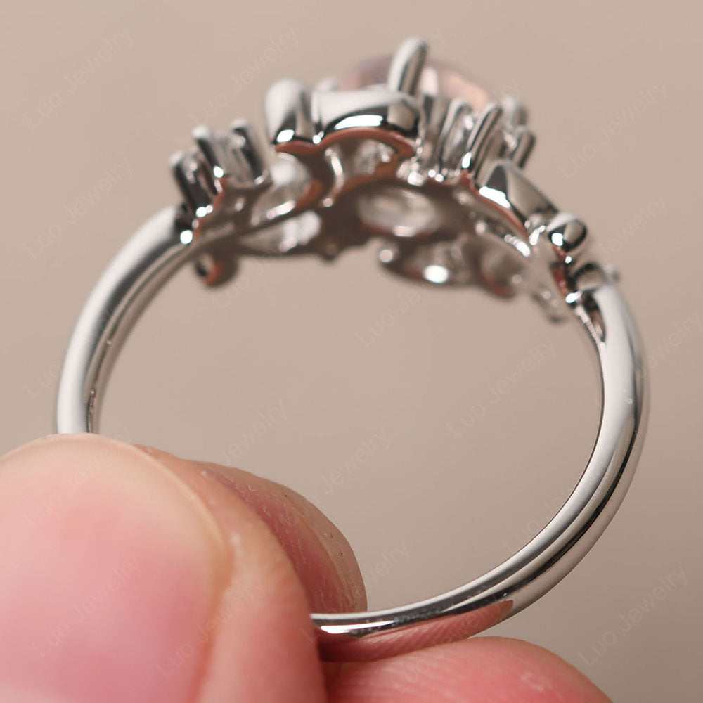 Rose Quartz Cluster Engagement Ring Silver - LUO Jewelry