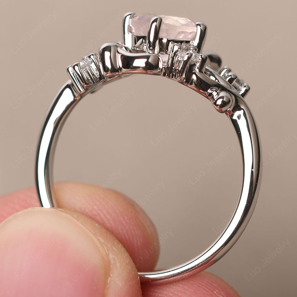 Rose Quartz Cluster Engagement Ring Silver - LUO Jewelry