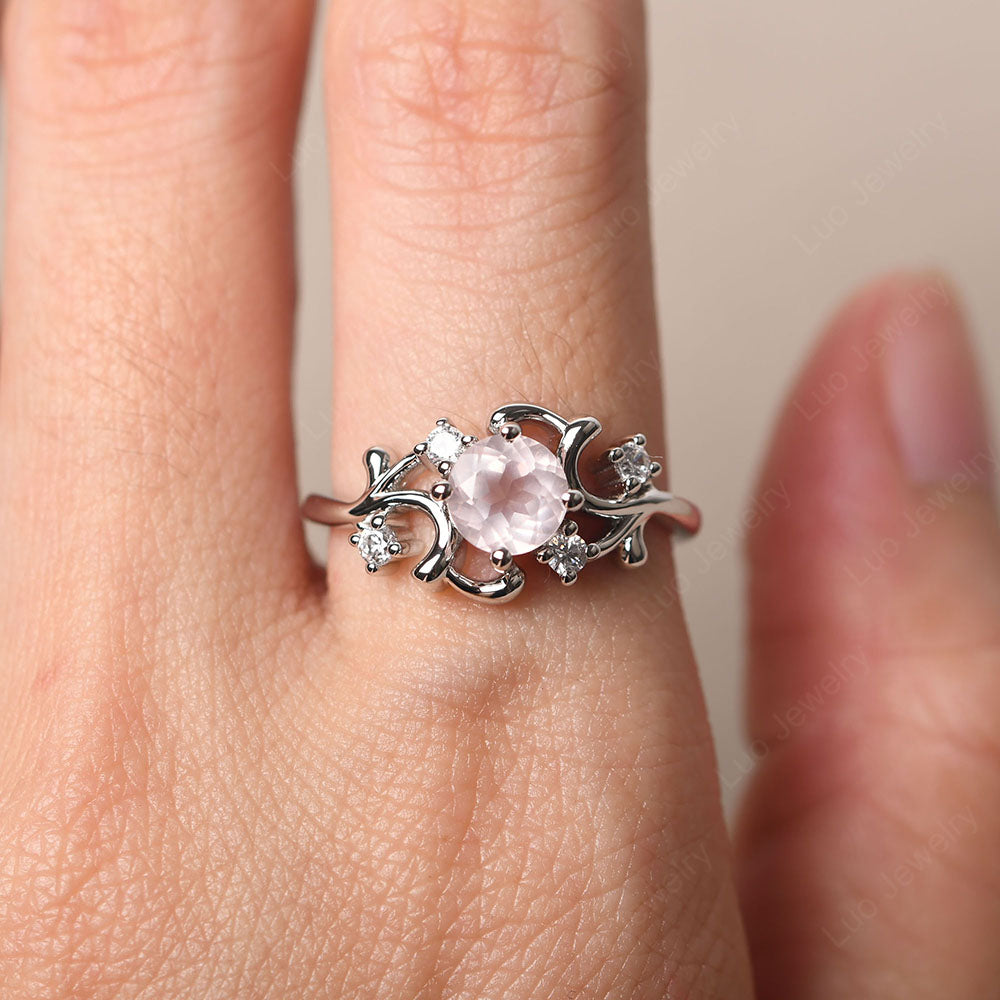 Rose Quartz Cluster Engagement Ring Silver - LUO Jewelry