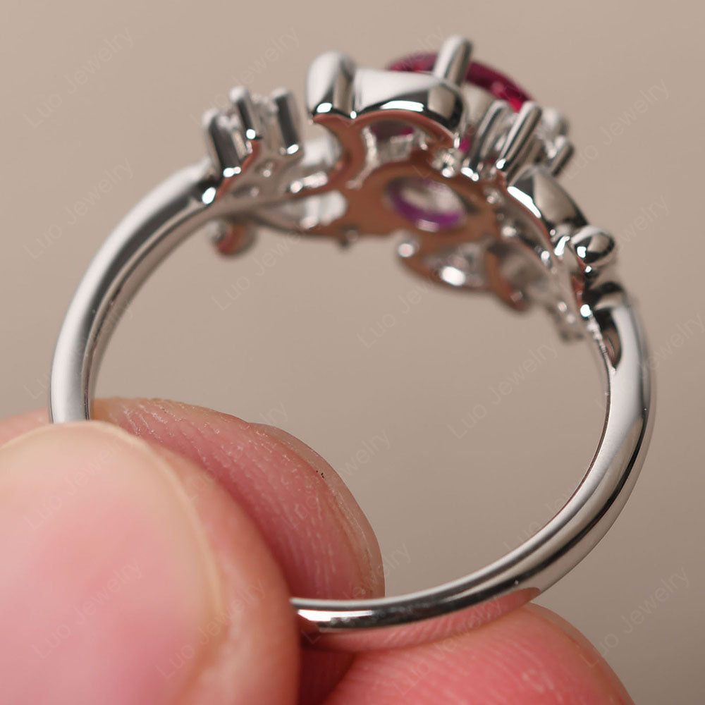 Ruby Cluster Engagement Ring Silver - LUO Jewelry