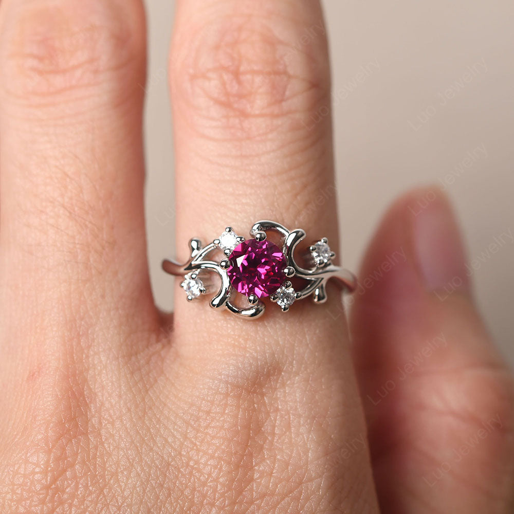 Ruby Cluster Engagement Ring Silver - LUO Jewelry