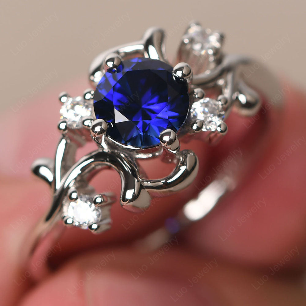 Lab Sapphire Cluster Engagement Ring Silver - LUO Jewelry
