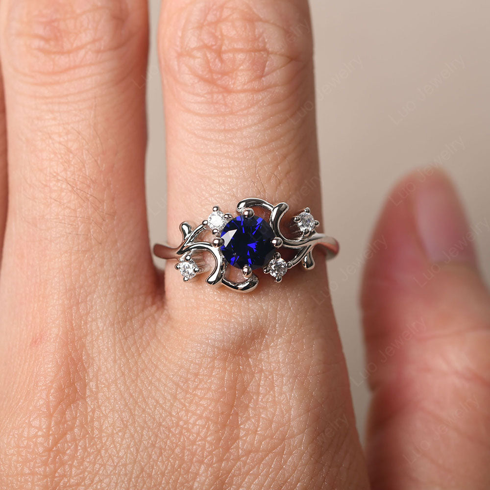 Lab Sapphire Cluster Engagement Ring Silver - LUO Jewelry