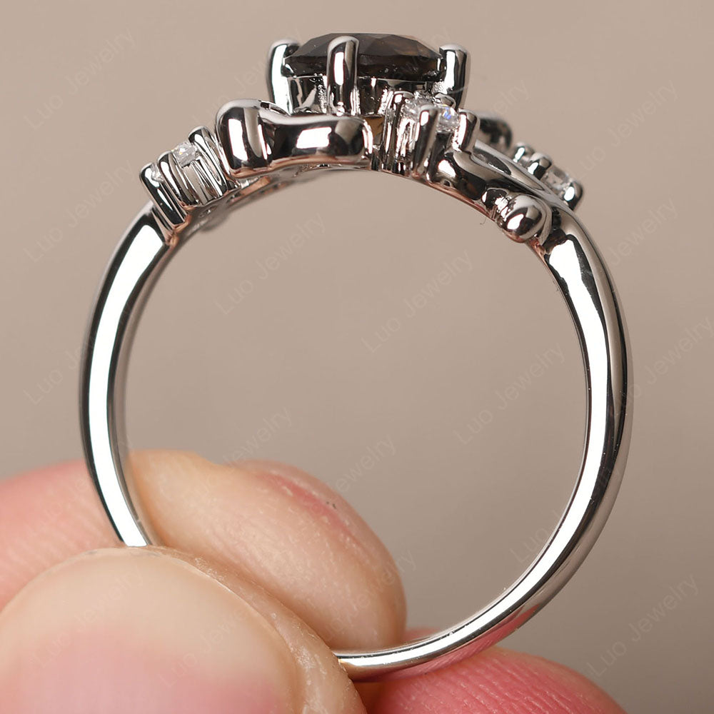 Smoky Quartz Cluster Engagement Ring Silver - LUO Jewelry