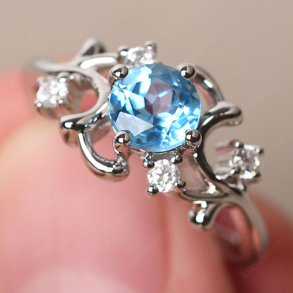 Swiss Blue Topaz Cluster Engagement Ring Silver - LUO Jewelry