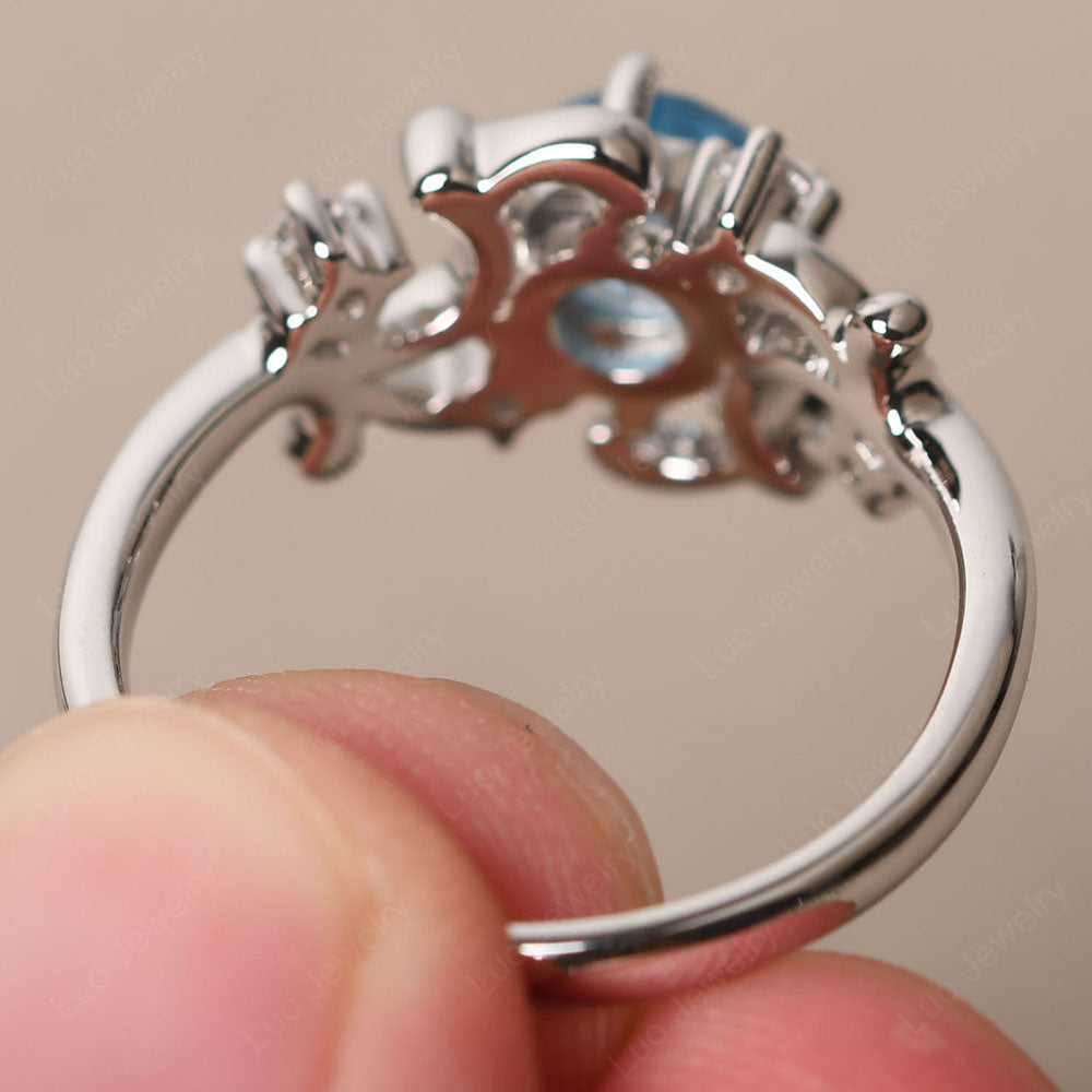 Swiss Blue Topaz Cluster Engagement Ring Silver - LUO Jewelry