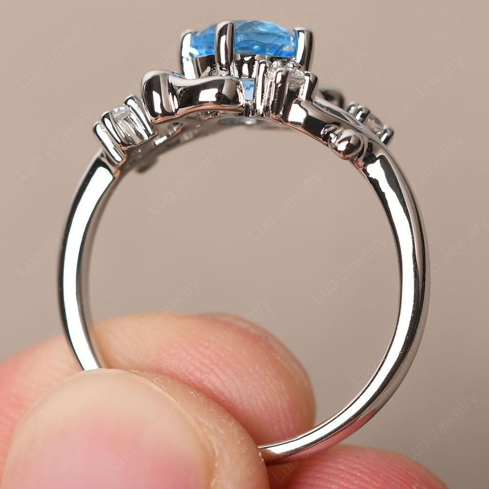 Swiss Blue Topaz Cluster Engagement Ring Silver - LUO Jewelry