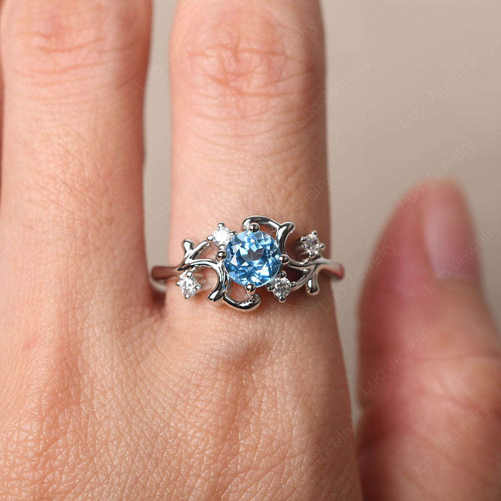 Swiss Blue Topaz Cluster Engagement Ring Silver - LUO Jewelry